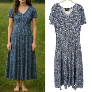 Vintage Eddie Bauer Maxi Dress Womens Medium Button Down Cottage Tradwife Floral
